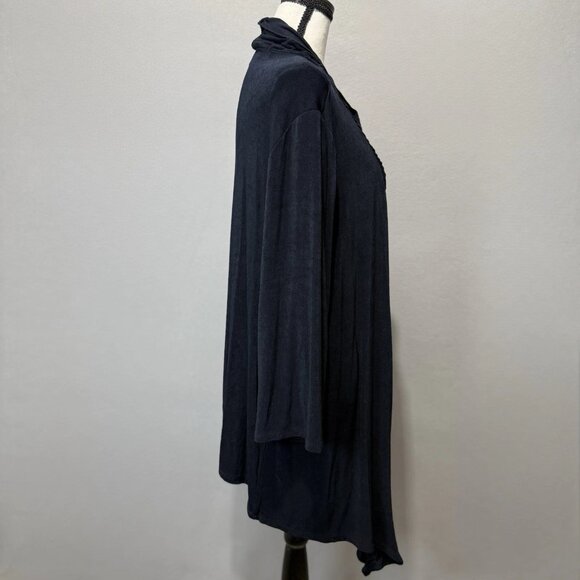 Chico’s Traveler Open Front Cardigan Womens 4/20 Navy Ruffle Trim Long Sleeve - Picture 2 of 8